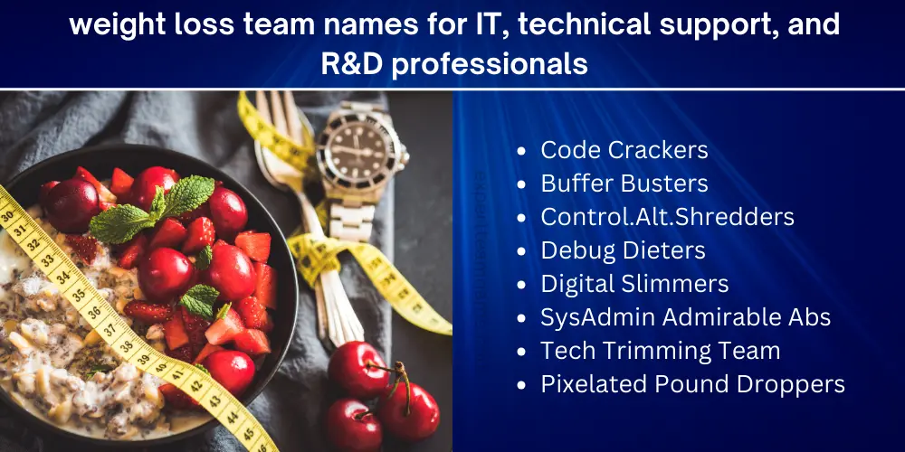 weight loss team names for IT, technical support, and R&D professionals