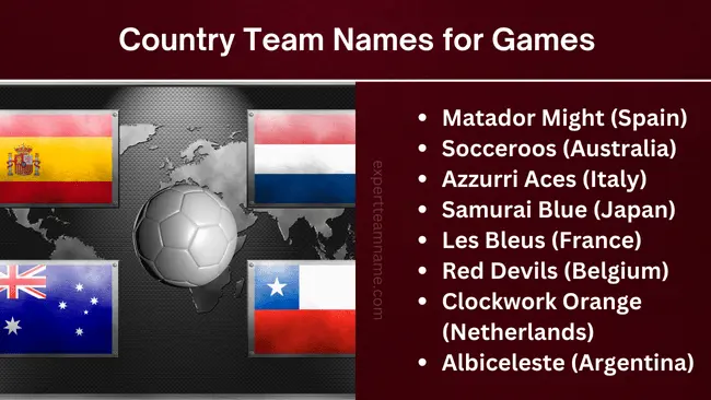 Country Team Names for Games 