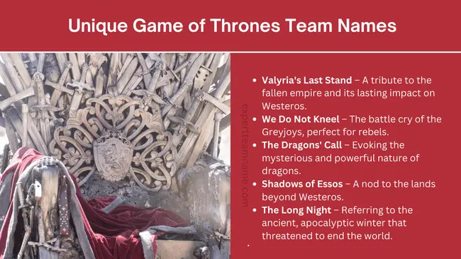 Unique Game of Thrones Team Names