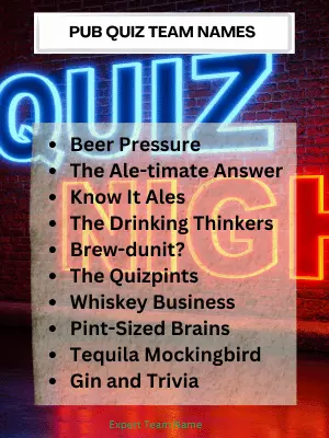 Pub Quiz Team Names