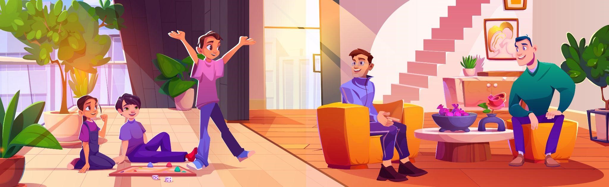 The Sims Taught Us More About Property Management Than We Realized 1 Kid plays a game in the home living room, cartoon vector